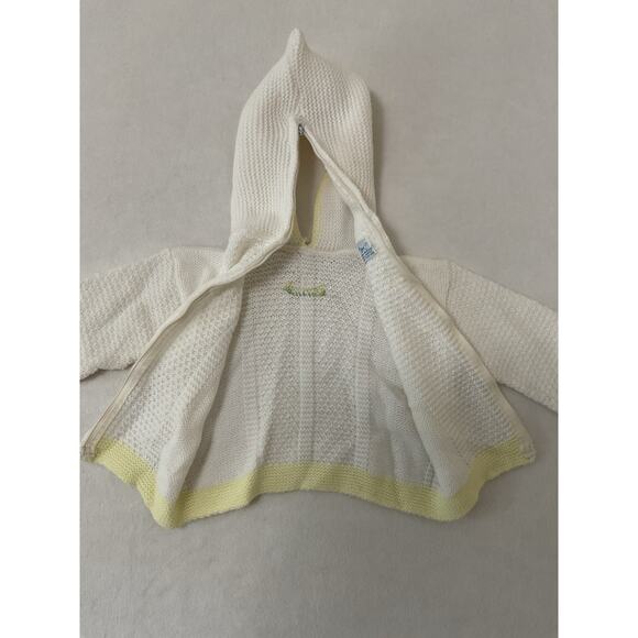 VTG Julius Berger Baby Blanket White Acrylic Yellow Bear Back Zip Weave - Picture 5 of 10